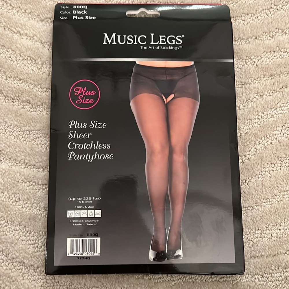 MUSIC LEGS PLUS SIZE SHEER CROTCHLESS PANTYHOSE - Picture 3 of 3